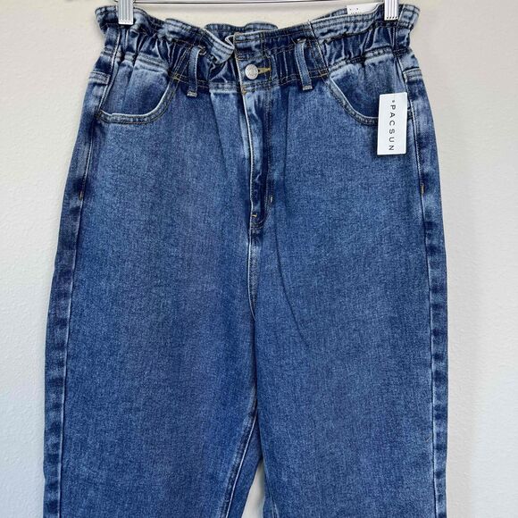 PacSun Seabreak Paperbag Waist High Rise Mom Jeans Tapered Leg Zip Fly NWT LARGE - Picture 3 of 11